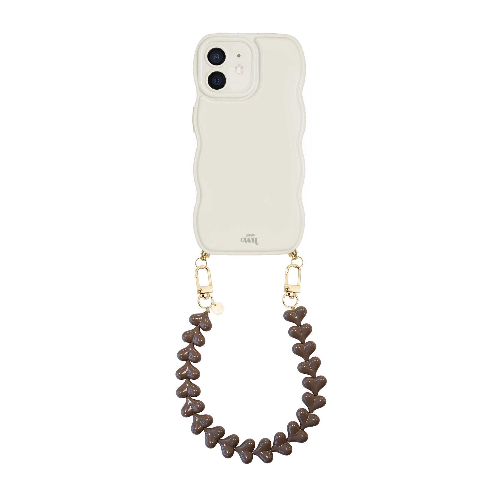 xoxo Wildhearts Glossy Wavy Cord Case Beige - Funky Hearts (Dark Brown) - iPhone 12
