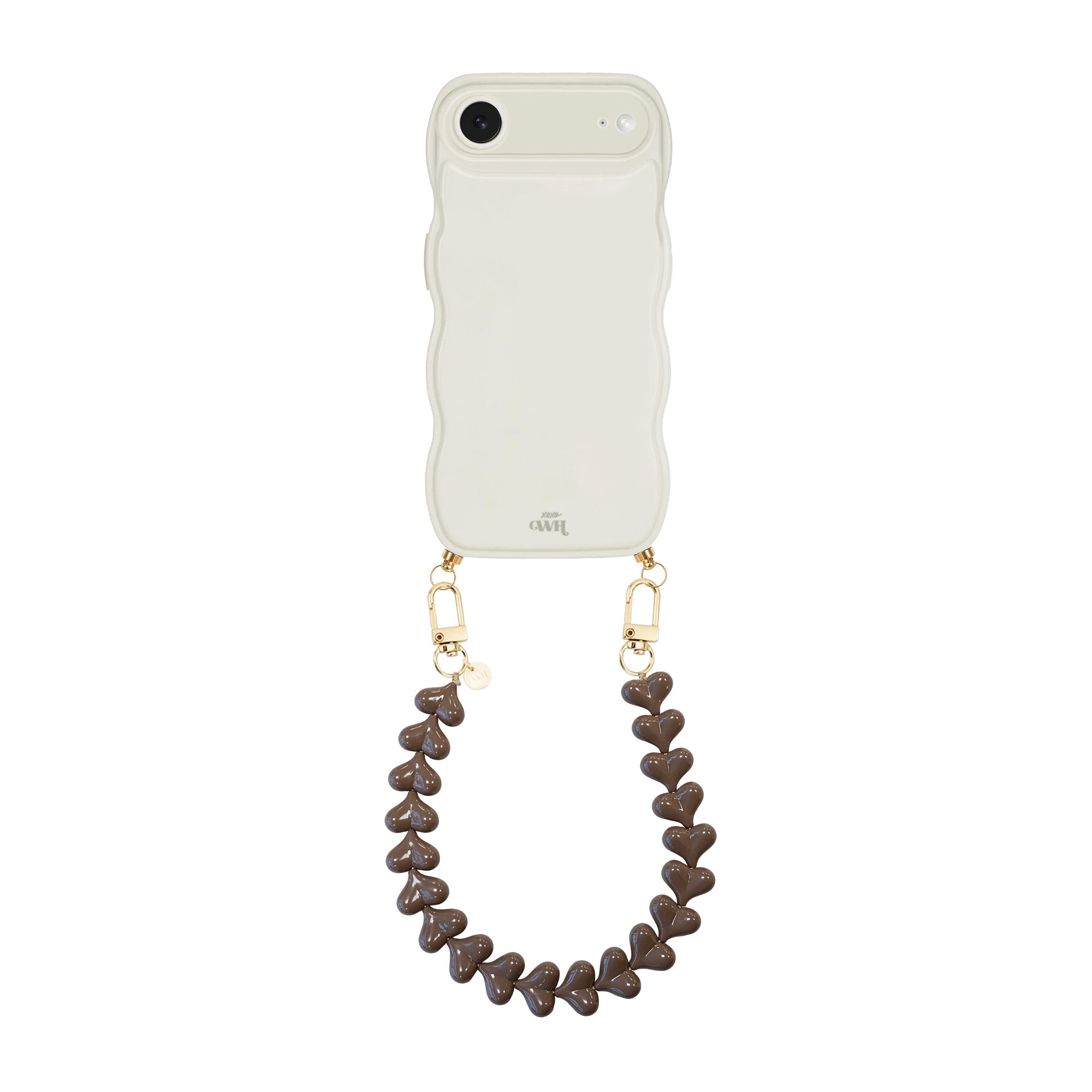xoxo Wildhearts Glossy Wavy Cord Case Beige - Funky Hearts (Dark Brown) - iPhone 17 Air
