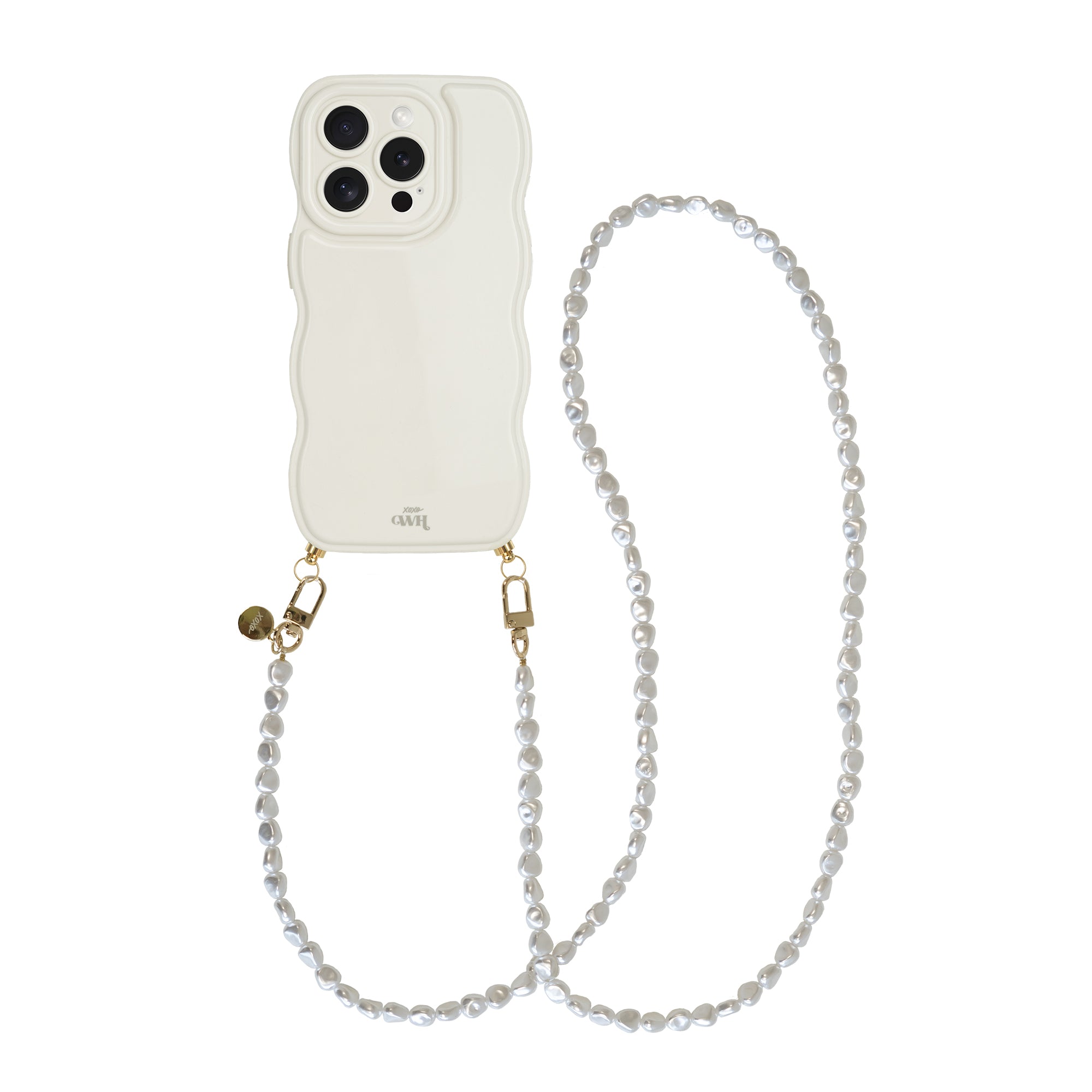 xoxo Wildhearts Glossy Wavy Cord Case Beige - Pearlfection (long) - iPhone 16 Pro Max