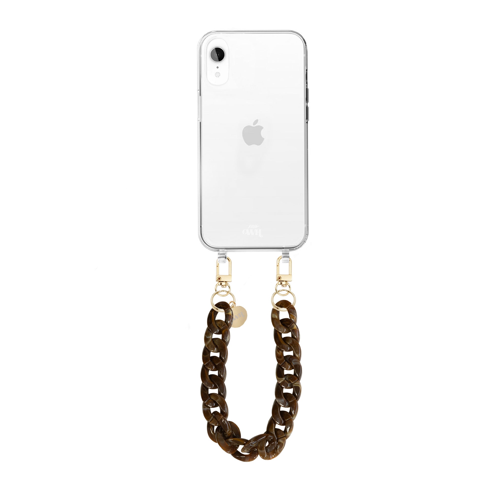 xoxo Wildhearts - iPhone XR - Brown Chocolate Transparant Cord Case - Short Cord