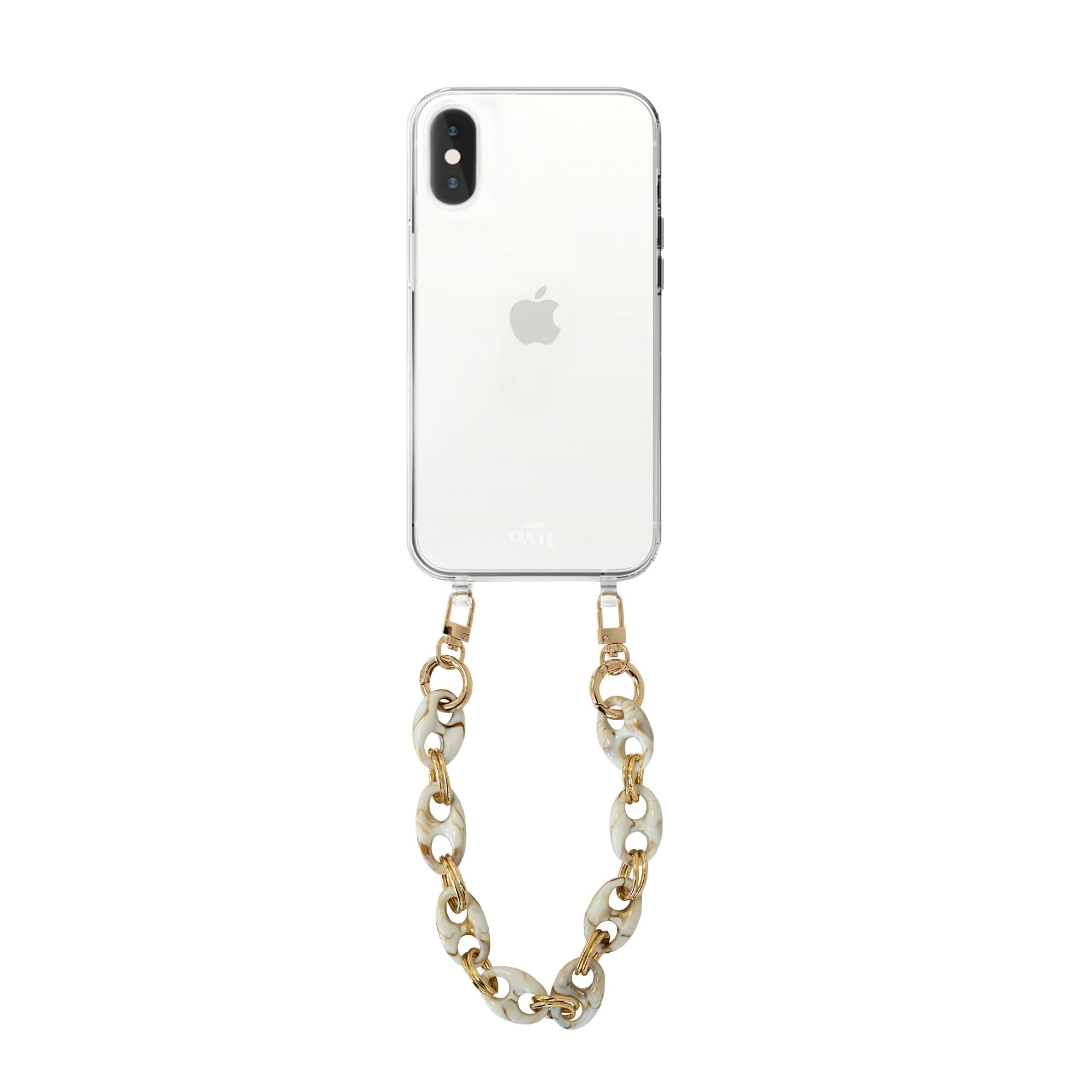 xoxo Wildhearts - iPhone XS Max - Marble Creme Transparant Cord Case - Short Cord