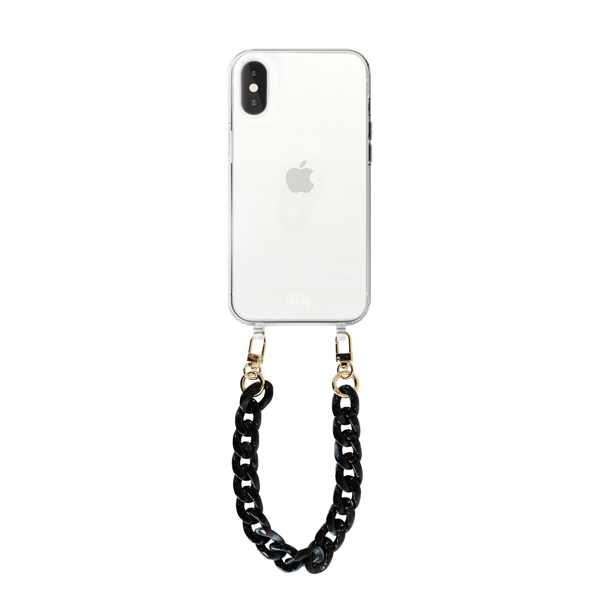 xoxo Wildhearts - iPhone X/XS - Marble Black Transparant Cord Case - Short Cord