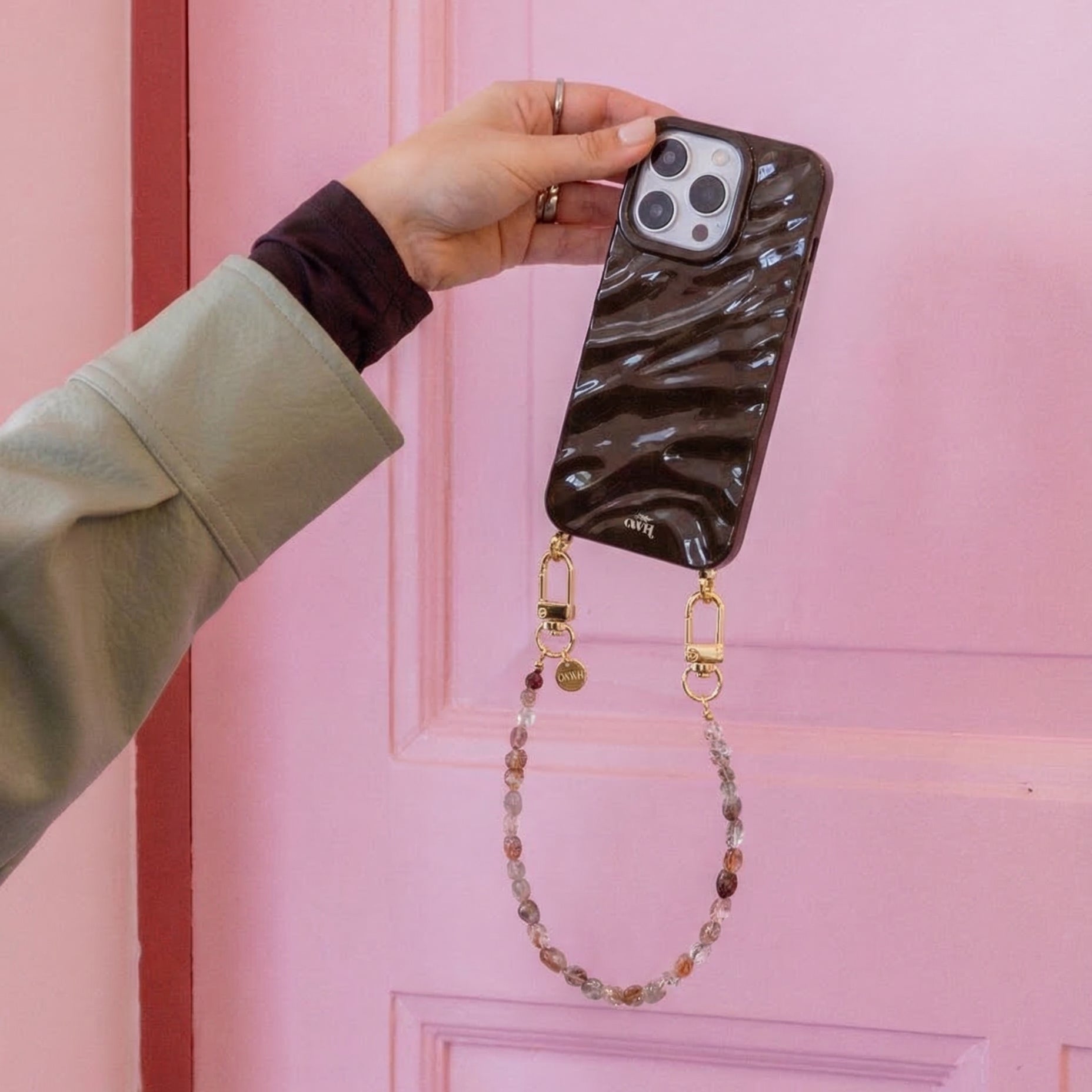 iPhone 13 Pro - Brown Glaze Cord Case - Soft Taupe (short)