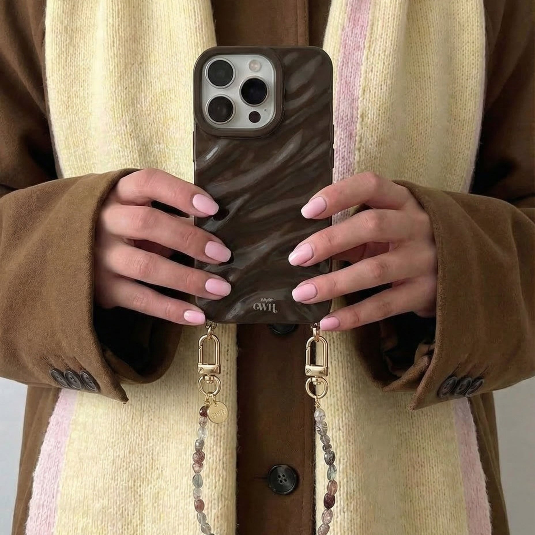 iPhone 13 Pro - Brown Glaze Cord Case - Soft Taupe (short)