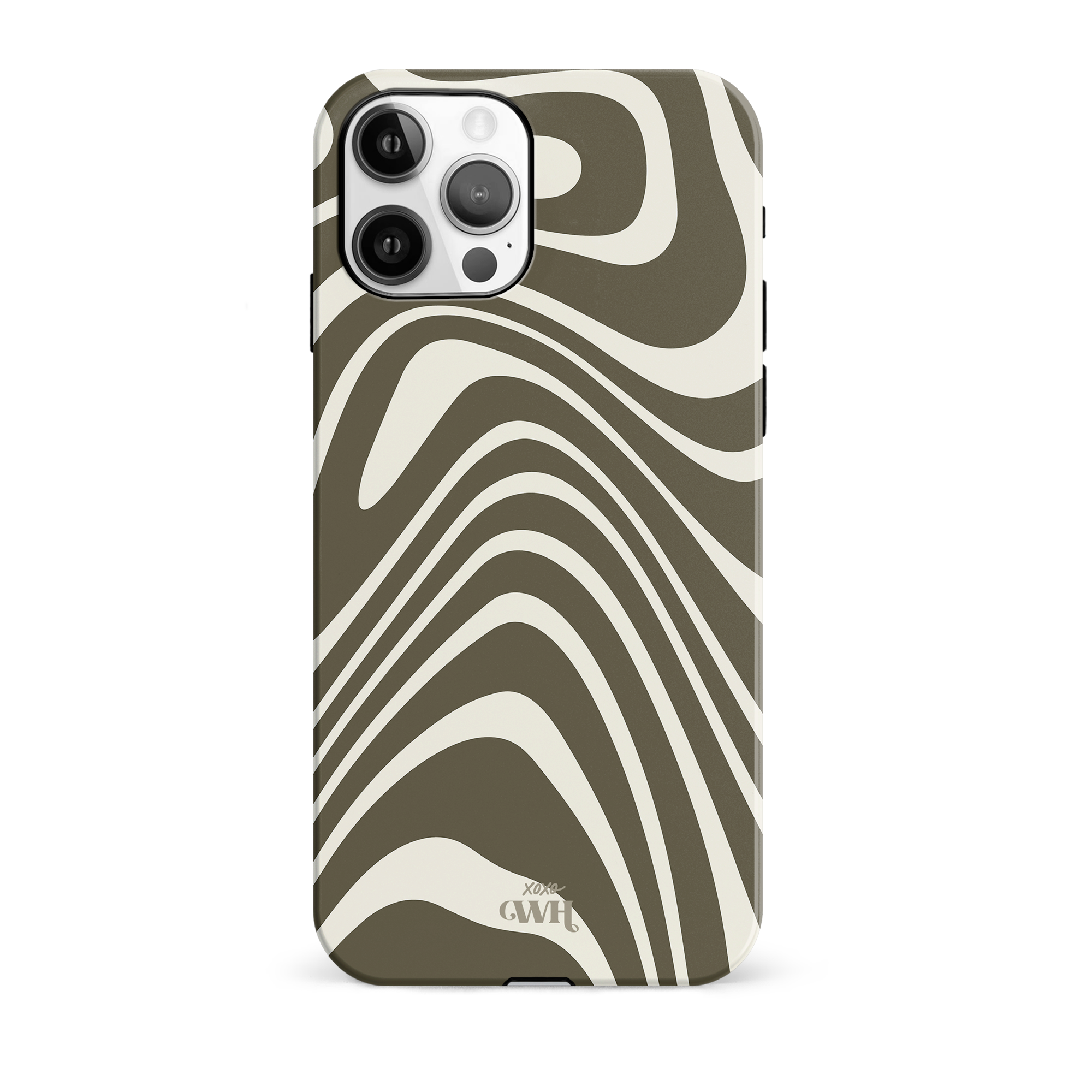 iPhone 11 Pro hoesje met groovy groen en off-white wervelpatroon, hard kunststof.