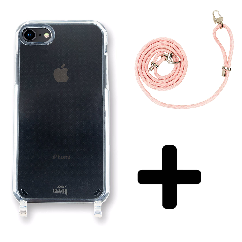 xoxo Wildhearts - iPhone 7/8/SE - Wildhearts Transparante case + roze koord