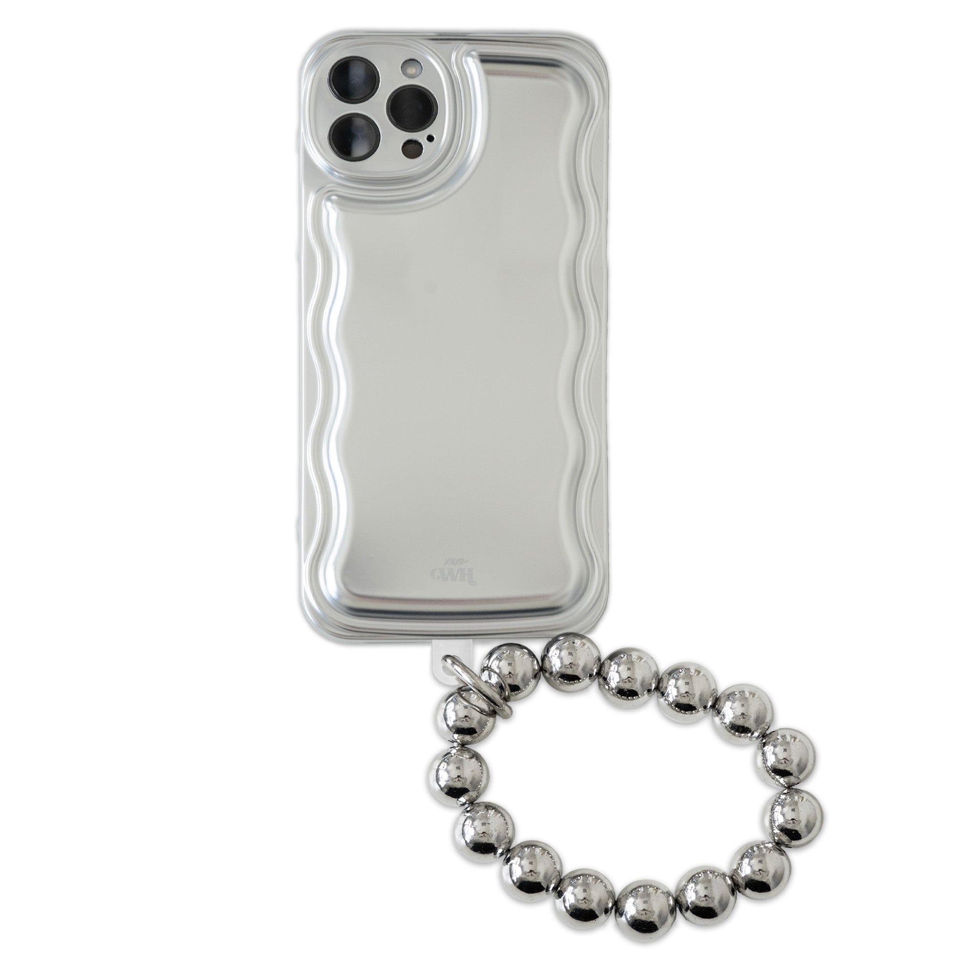 xoxo Wildhearts - Wavy case Silver met Silvery beads (easy cord) - iPhone 12 Pro