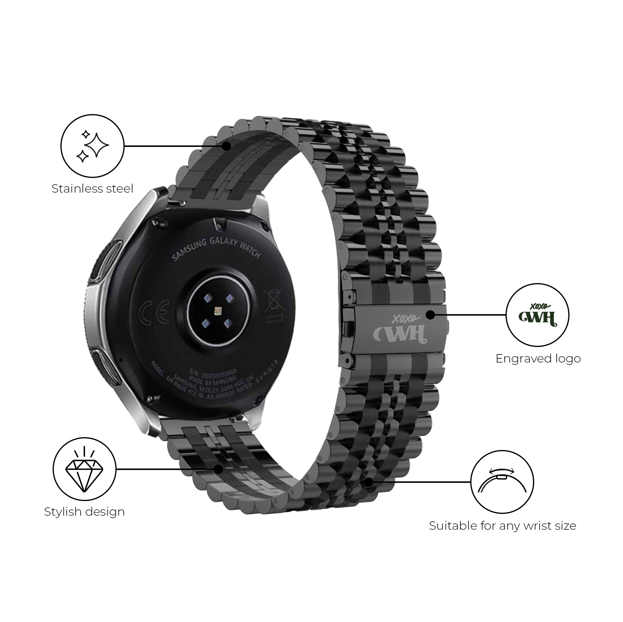 xoxo Wildhearts - Amazfit GTR 2 - 2e - 2 Sport - 2 Classic stalen bandje (zwart)