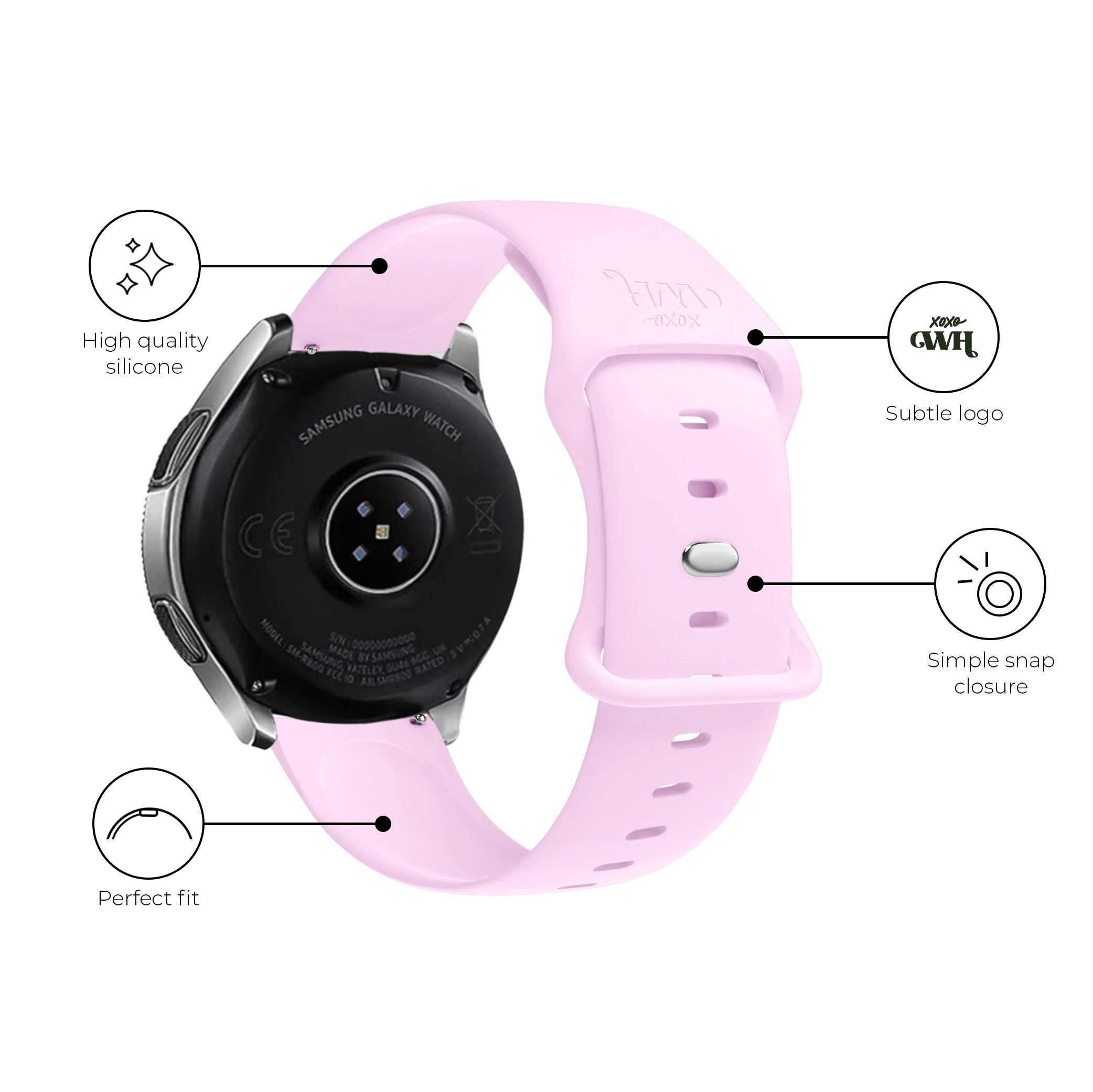 Samsung Galaxy Watch 6 Classic 43mm siliconen bandje roze xoxo Wildhearts