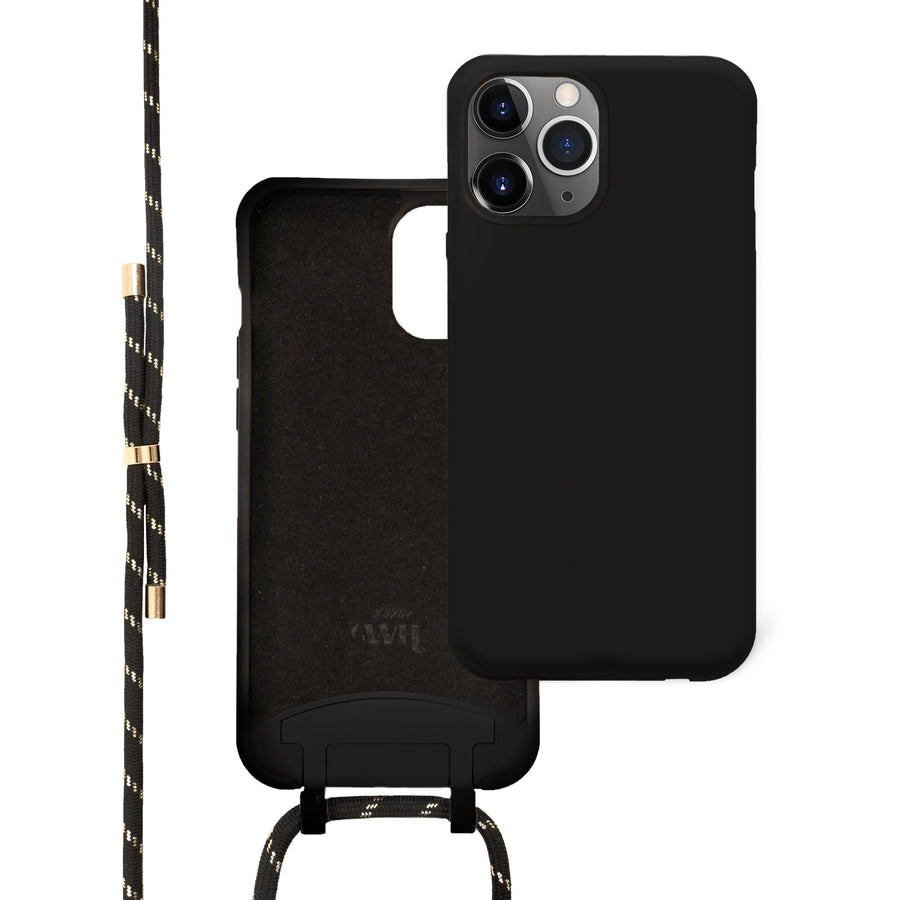iPhone 13 Pro Max - Wildhearts Silicone Pretty Black & Gold Cord Case iPhone 13 Pro Max