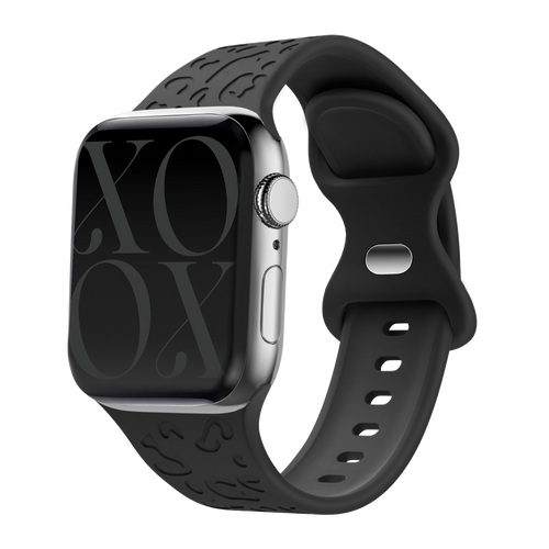 xoxo Wildhearts - xoxo Wildhearts Bundel Zwart - 2x Luxe band geschikt voor Apple Watch bandje - Series 1/2/3/4/5/6/7/8/9/10/SE - Maat: 38 mm / 40 mm / 41 mm / 42 mm - Milanese band en Siliconen band met Luipaard Patroon - iWatch bandje - Horlogeband - Zwart