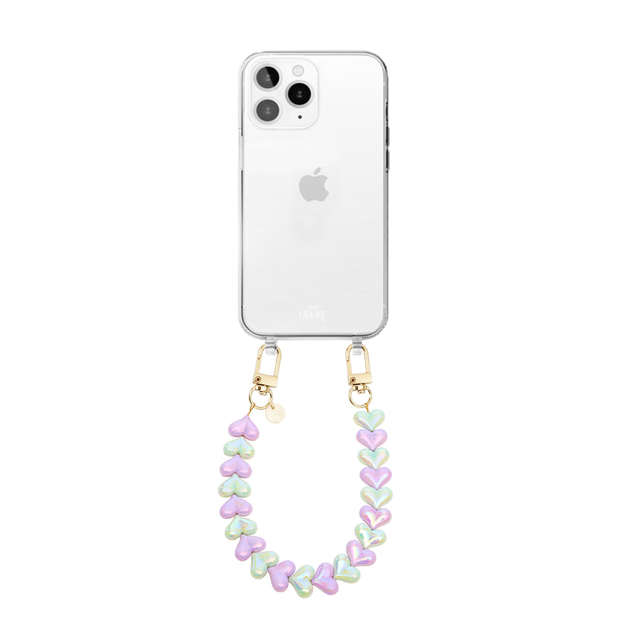 xoxo Wildhearts iPhone 12 Pro - Funky Hearts (Purple & Green Metallic) Transparant Cord Case