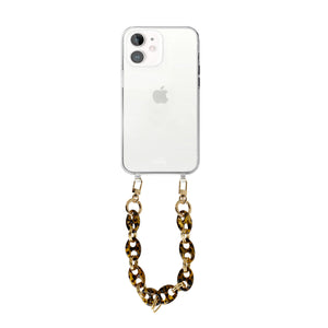 xoxo Wildhearts - iPhone 11 - Marble Brown Transparant Cord Case - Short Cord