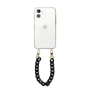 xoxo Wildhearts - iPhone 11 - Marble Black Transparant Cord Case - Short Cord