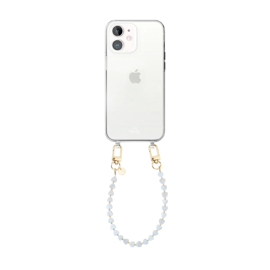 iPhone 12 - Shell Hearts (Beige) Transparant Cord Case - Short cord
