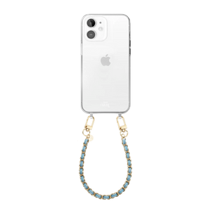 Transparant iPhone 11 hoesje met korte Classic Chain Denim koord en gouden details.
