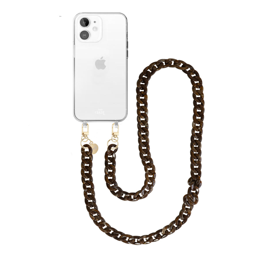 iPhone 12 - Brown Chocolate Transparant Cord Case - Long Cord