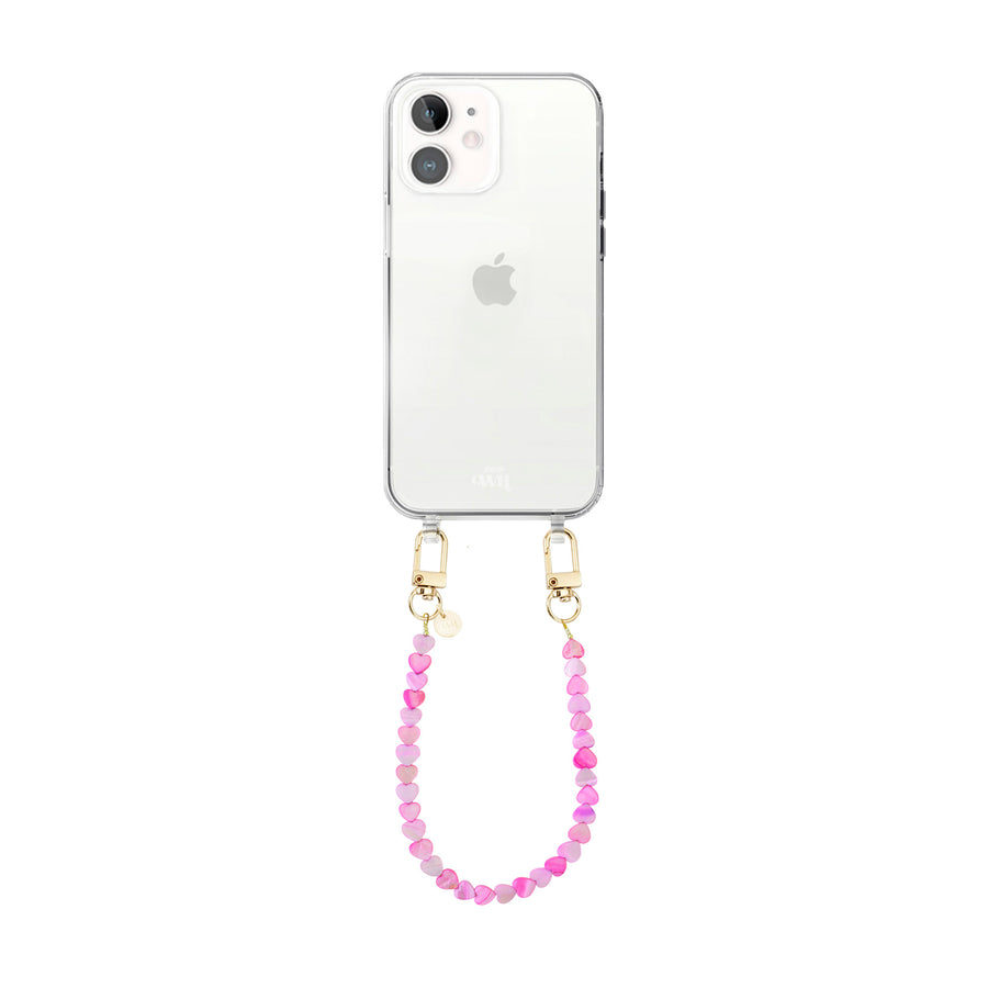 iPhone 11 - Shell Hearts (Pink & Purple) Transparant Cord Case - Short cord