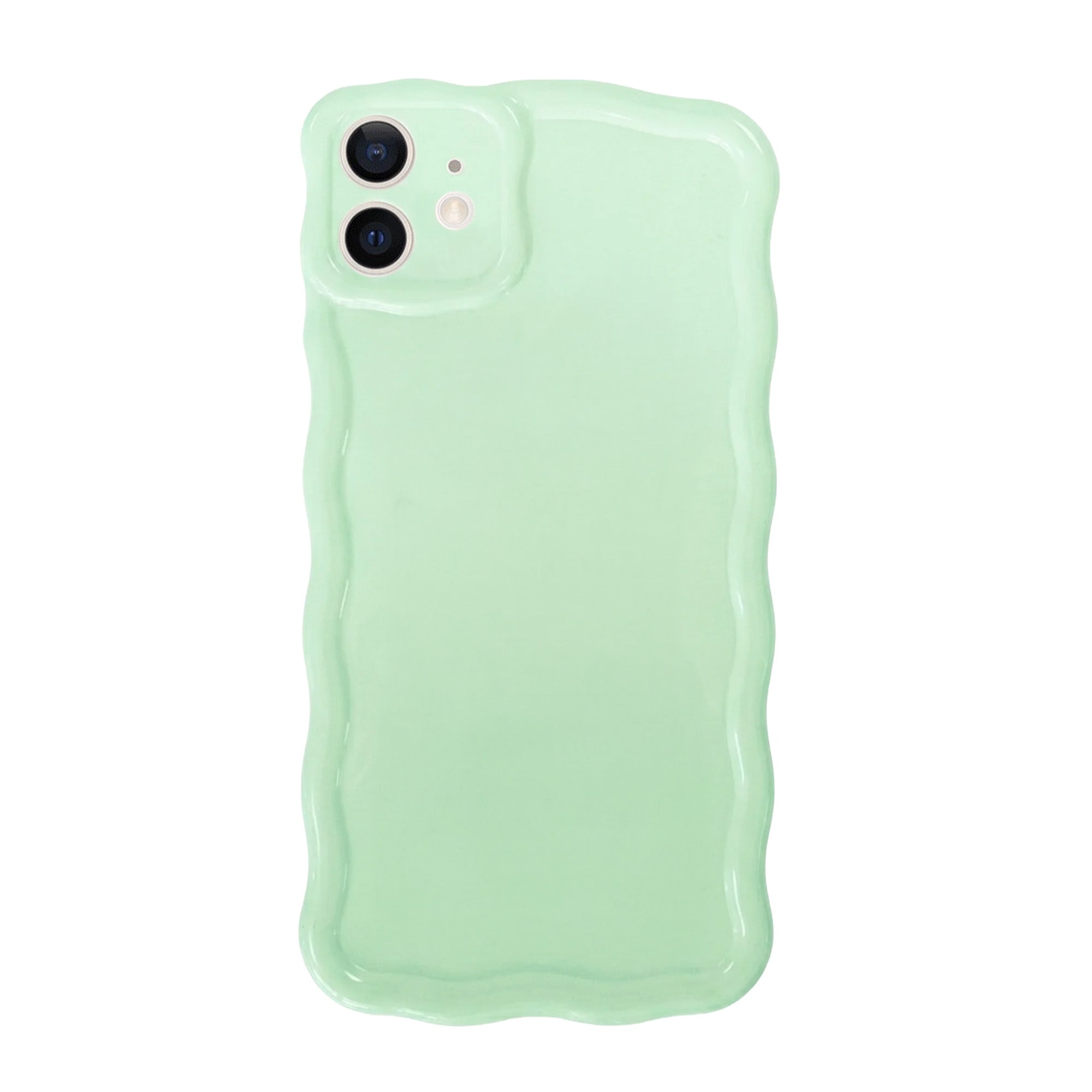Glossy Wavy Case Sage Sorbet Green voor iPhone 11, met uniek golvend design en camera-uitsparingen.