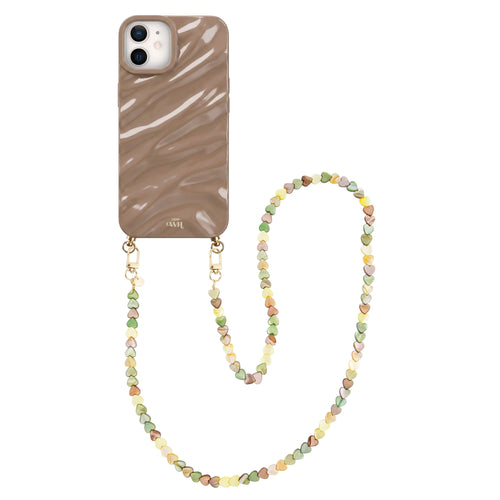 Taupe Glaze Cord Case - Shell Hearts Olives (long) - iPhone 11