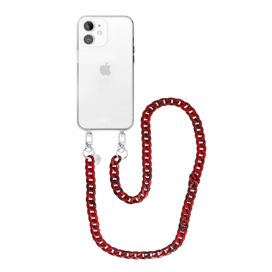 xoxo Wildhearts - iPhone 12 - Red Roses Transparant Cord Case - Long Cord