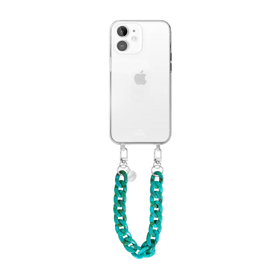 iPhone 12 - Blue Ocean Transparant Cord Case - Short Cord