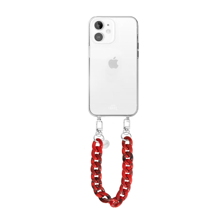 xoxo Wildhearts - iPhone 12 - Red Roses Transparant Cord Case - Short Cord