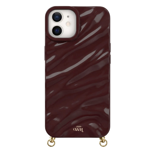 Burgundy Glaze Cord Case for iPhone with wavy texture and gold hardware.