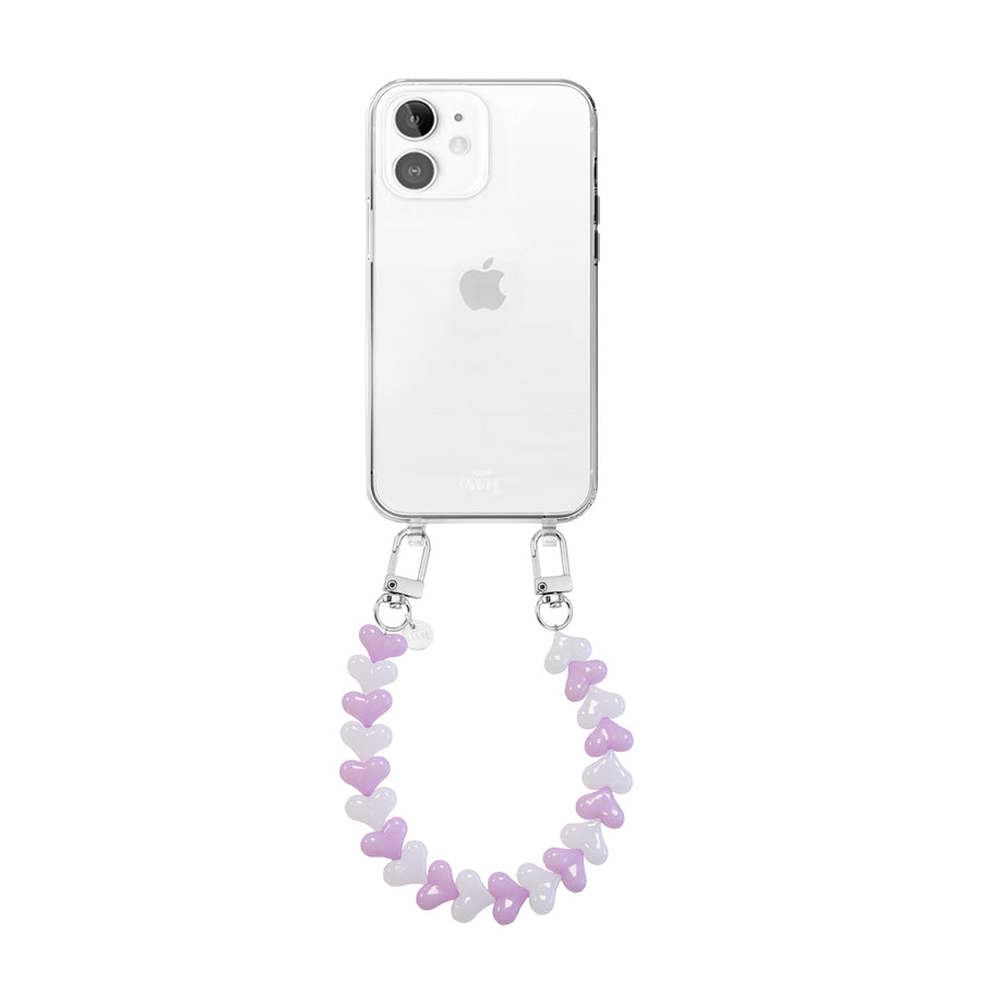 xoxo Wildhearts iPhone 12 - Funky Hearts (Pink & White) Transparant Cord Case