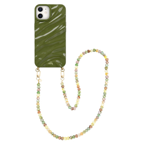 Green Glaze Cord Case - Shell Hearts Olives (long) - iPhone 11