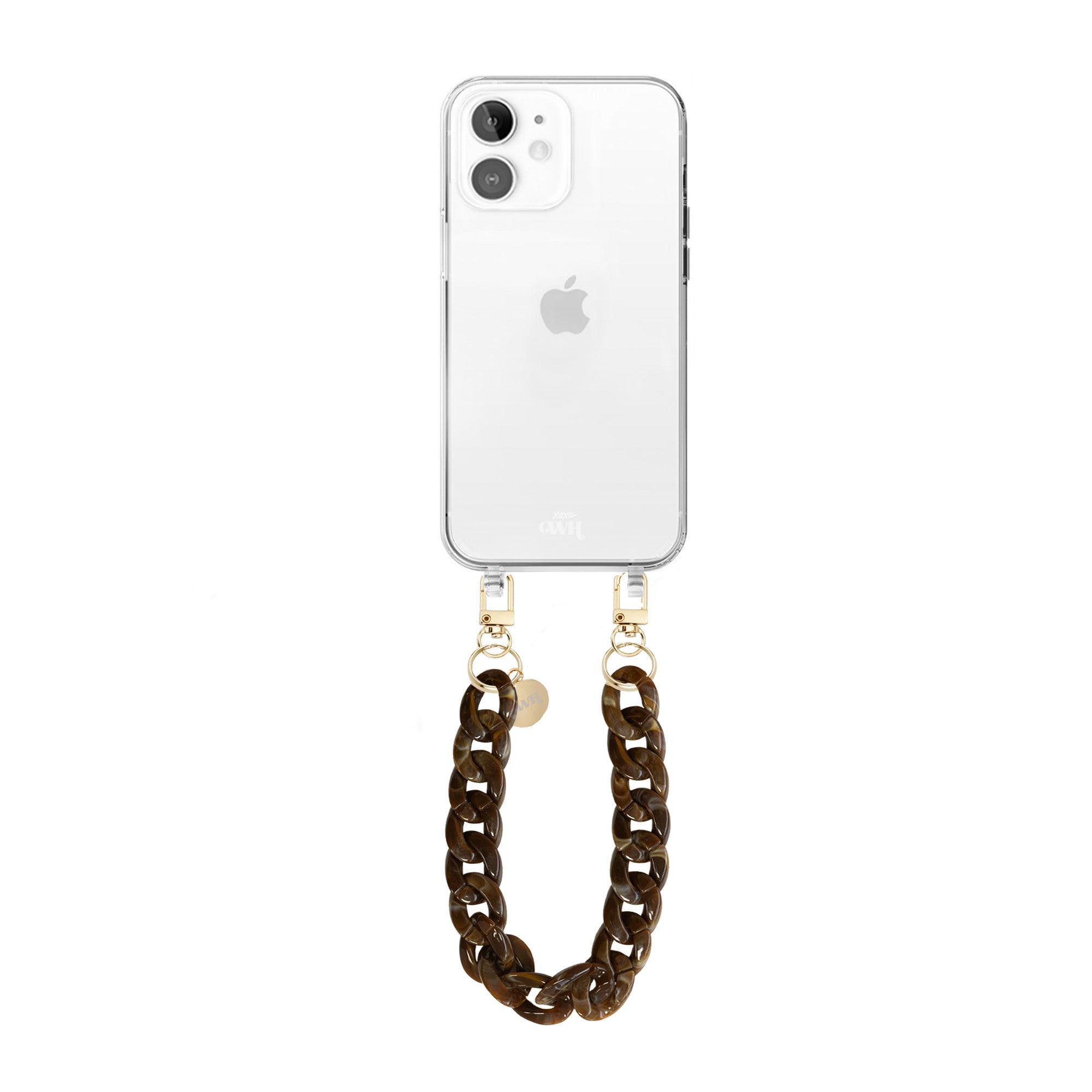 xoxo Wildhearts - iPhone 12 - Brown Chocolate Transparant Cord Case - Short Cord