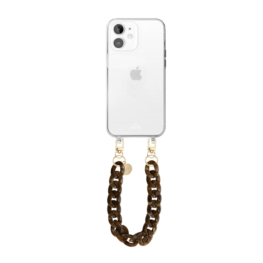 iPhone 12 - Brown Chocolate Transparant Cord Case - Short Cord