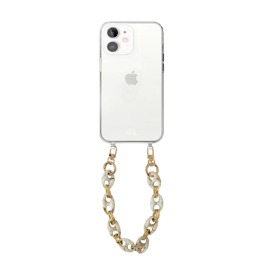 xoxo Wildhearts - iPhone 11 - Marble Creme Transparant Cord Case - Short Cord