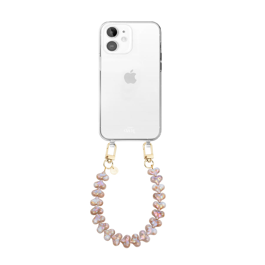 xoxo Wildhearts iPhone 12 - Funky Hearts (Champagne Pearl) Transparant Cord Case
