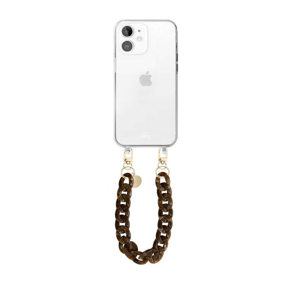 xoxo Wildhearts - iPhone 11 - Brown Chocolate Transparant Cord Case - Short Cord