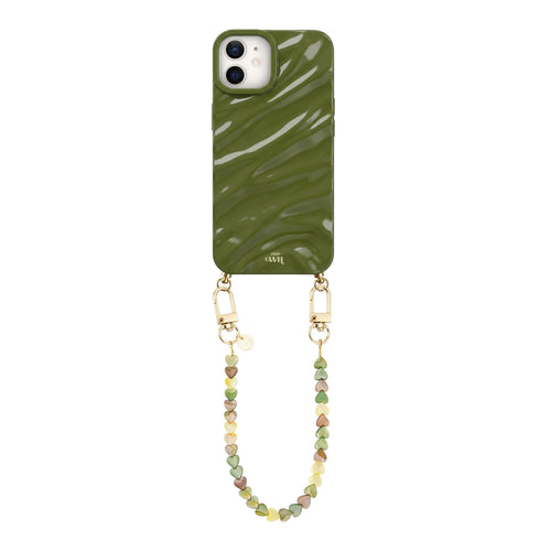 Green Glaze Cord Case - Shell Hearts Olives (short) - iPhone 11