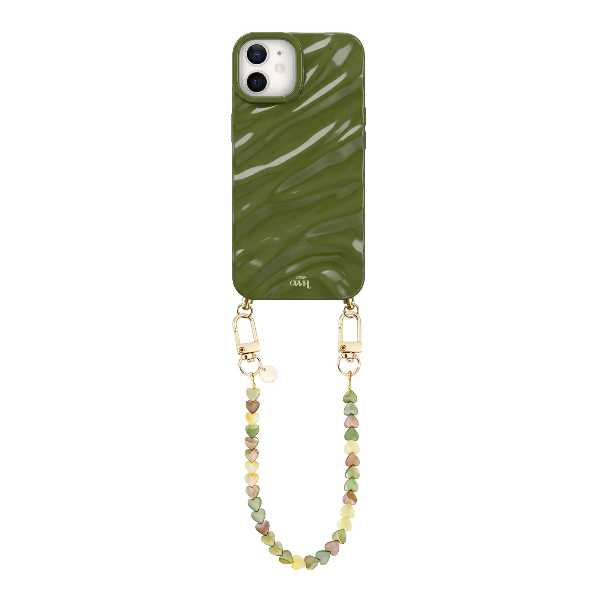Green Glaze Cord Case - Shell Hearts Olives (short) - iPhone 11