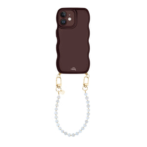 Glossy Wavy Cord Case Burgundy - Shell Hearts - Beige (short) - iPhone 11