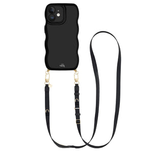 Glossy Wavy Cord Case Black - Lanyard Strap (Black) - iPhone 11
