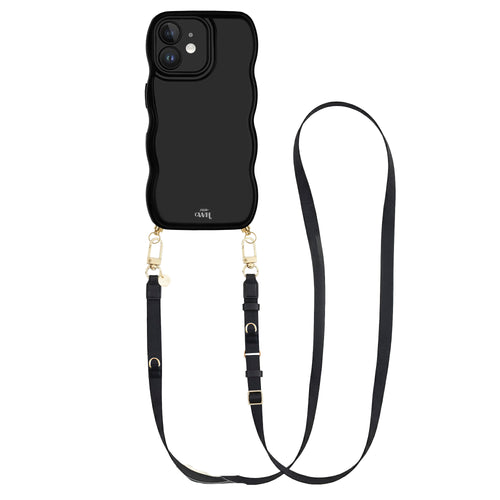 Glossy Wavy Cord Case Black - Lanyard Strap (Black) - iPhone 11