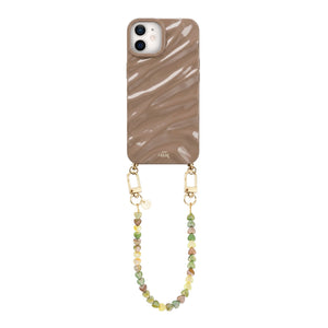 Taupe Glaze Cord Case - Shell Hearts Olives (short) - iPhone 11