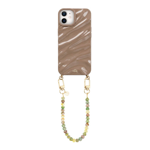 Taupe Glaze Cord Case - Shell Hearts Olives (short) - iPhone 11