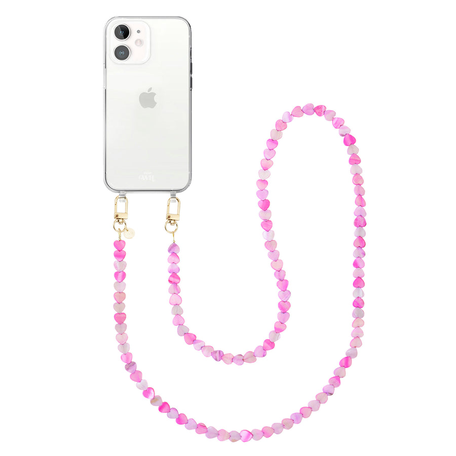 iPhone 11 - Shell Hearts (Pink & Purple) Transparant Cord Case - Long cord