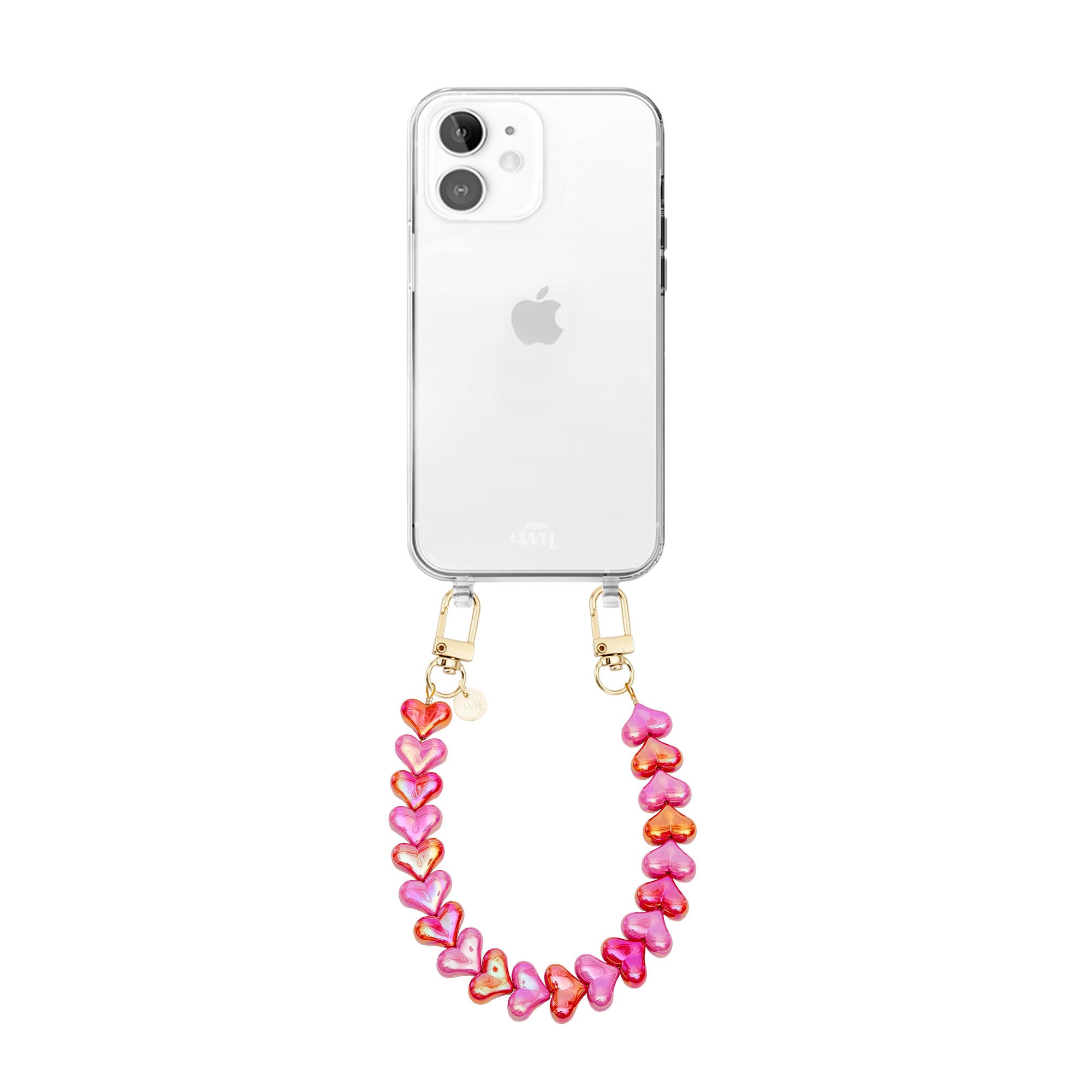 xoxo Wildhearts iPhone 11 - Funky Hearts (Pink & Red Metallic) Transparant Cord Case