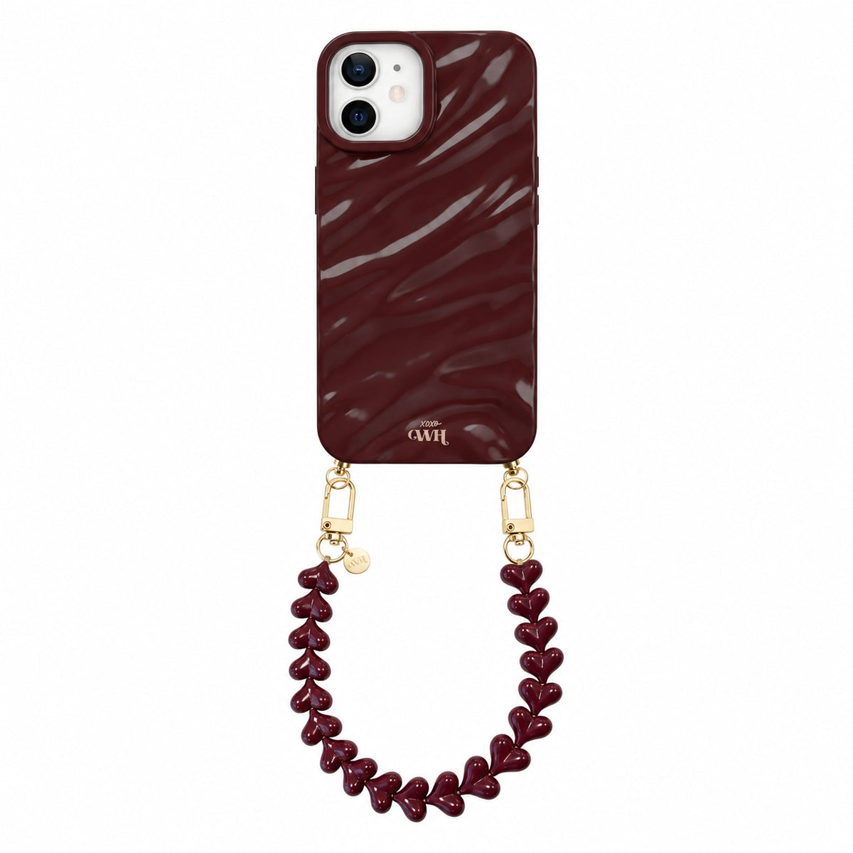 Burgundy Glaze Cord Case - Funky Hearts - iPhone 11