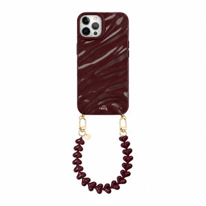 Burgundy Glaze Cord Case - Funky Hearts - iPhone 12 Pro Max