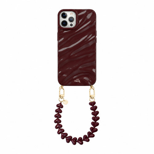 Burgundy Glaze Cord Case - Funky Hearts - iPhone 12 Pro Max