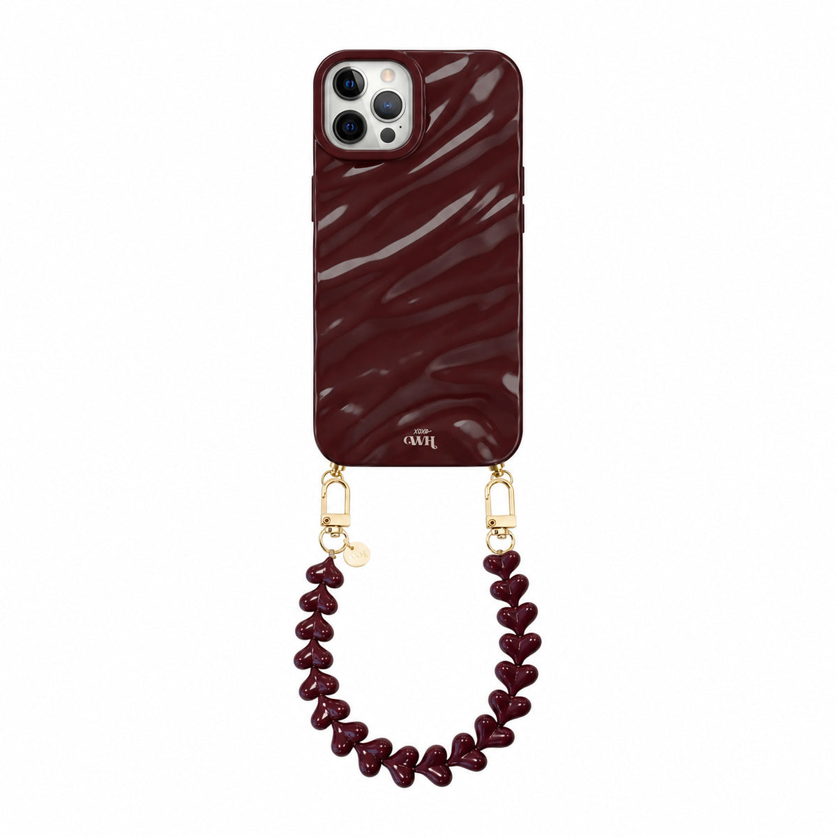 Burgundy Glaze Cord Case - Funky Hearts - iPhone 12 Pro Max