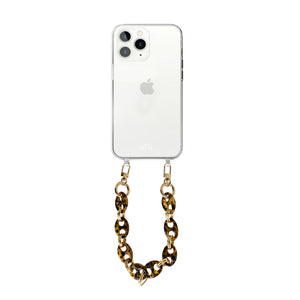 xoxo Wildhearts - iPhone 12 Pro - Marble Brown Transparant Cord Case - Short Cord