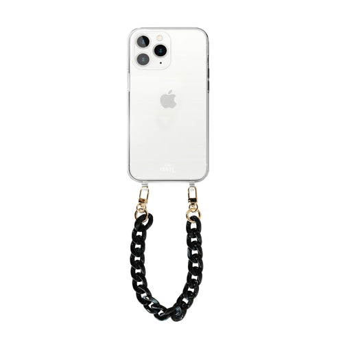 xoxo Wildhearts - iPhone 12 Pro Max - Marble Black Transparant Cord Case - Short Cord
